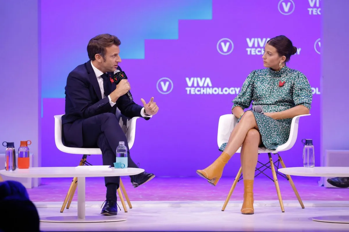 French President Emmanuel Macron and Chloé Hermany, CEO of Ada Tech School, at Vivatech. Photo courtesy Viva Technology 2022.