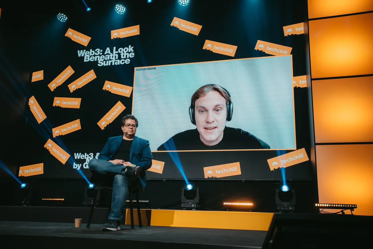 Chris O'Brien chats with Timmu Tõke Of Ready Player Me at TechChill 2022 in Riga.