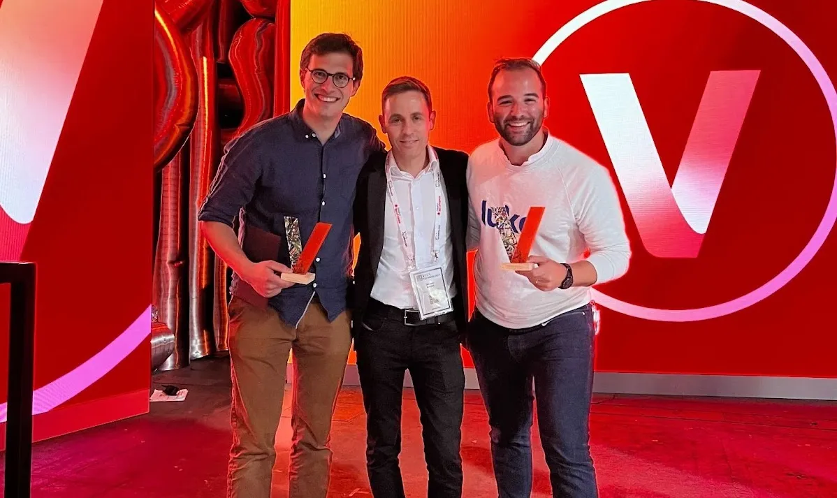 Luko co-founder Benoit Bordel (left) accepting the award for Next Unicorn at Viva Tech in May 2022.