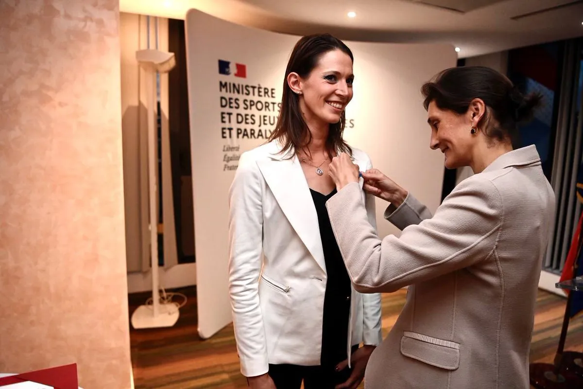 Les Sportives Founder Aurélie Bresson receiving France's National Order of Merit.